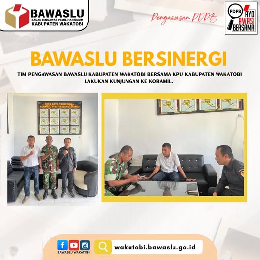 Koordinasi Pemutakhiran Data Pemilih Berkelanjutan: Bawaslu dan KPU Wakatobi Kunjungi Koramil